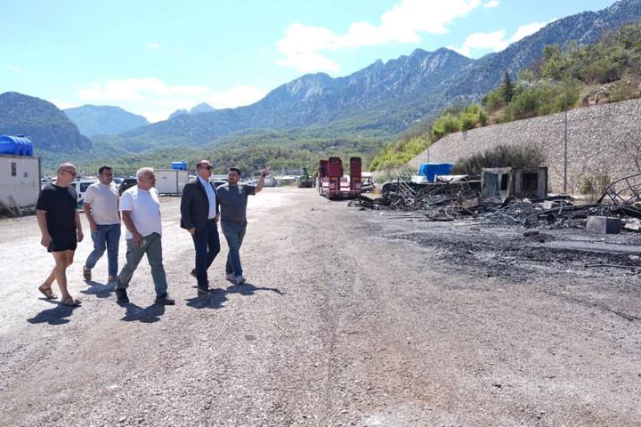 Kotan yangın bölgesinde incelemelerde bulundu